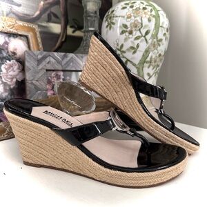 MICHAEL Michael Kors Black Laney Logo Espadrille Wedge Sandals